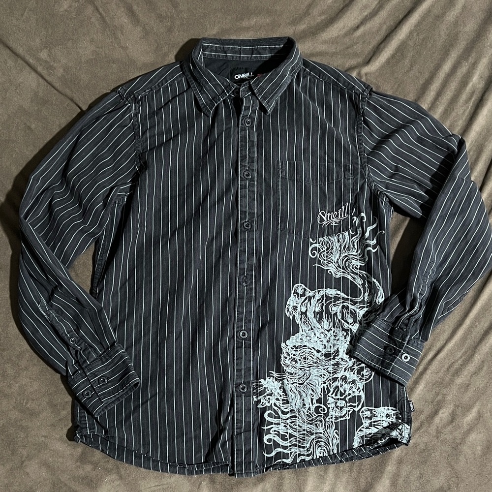 O'Neill Black and White Striped Men's Shirt Size Medium